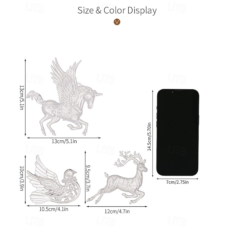 3pcs Christmas Crystal Hanging Ornaments, Creative Christmas Tree Decorations, Unicorn and Reindeer Transparent Acrylic Tree Hanging Decor, Holiday Home and Party Accessories2