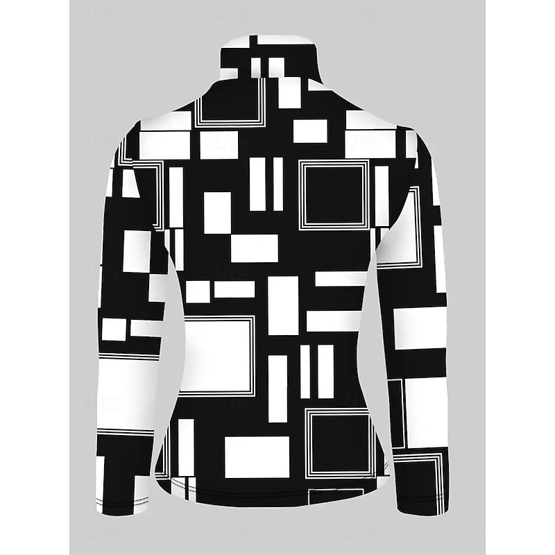 Women's T Shirt Graphic Geometric Elegant Vintage Stylish Long Sleeve High Neck Asymmetric Neck Regular Tops Daily Print Tiered Black Pink Blue Purple Green Spring Fall Winter3