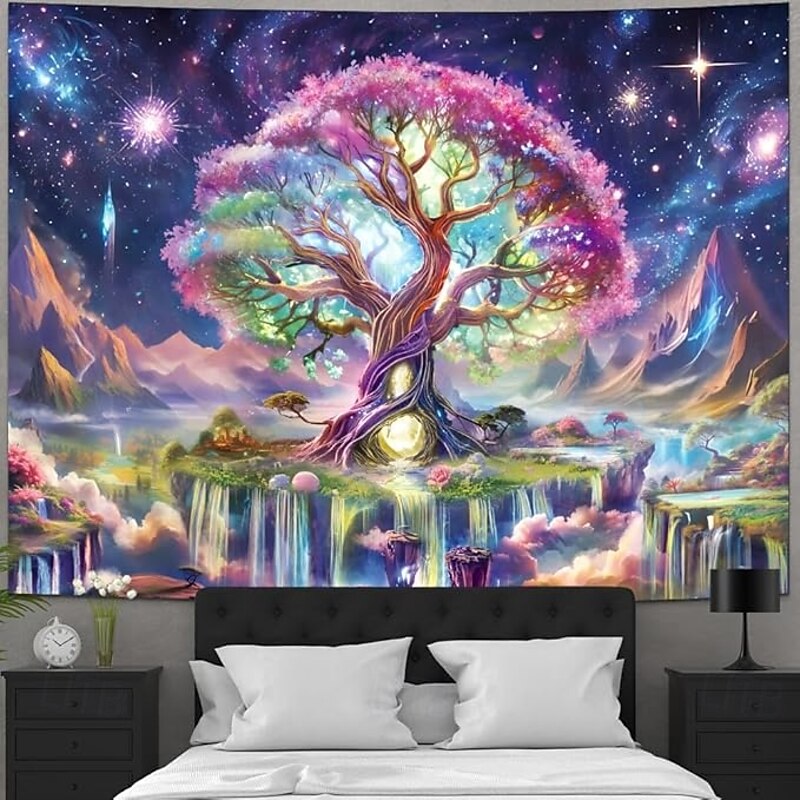 Galaxy Tree of Life Blacklight Tapestry – Psychedelic Trippy Wall Hanging for Bedroom or Living Room, Glowing Fluorescent UV Reactive Decor3