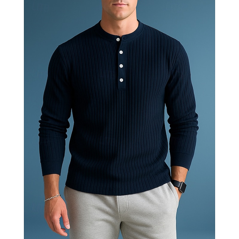 Men's Casual Tops Pullover Sweater Buttons Long Sleeve Top Athleisure Fall Solid Colored Fashion Outdoor Travel Sportswear Activewear Black White Red3