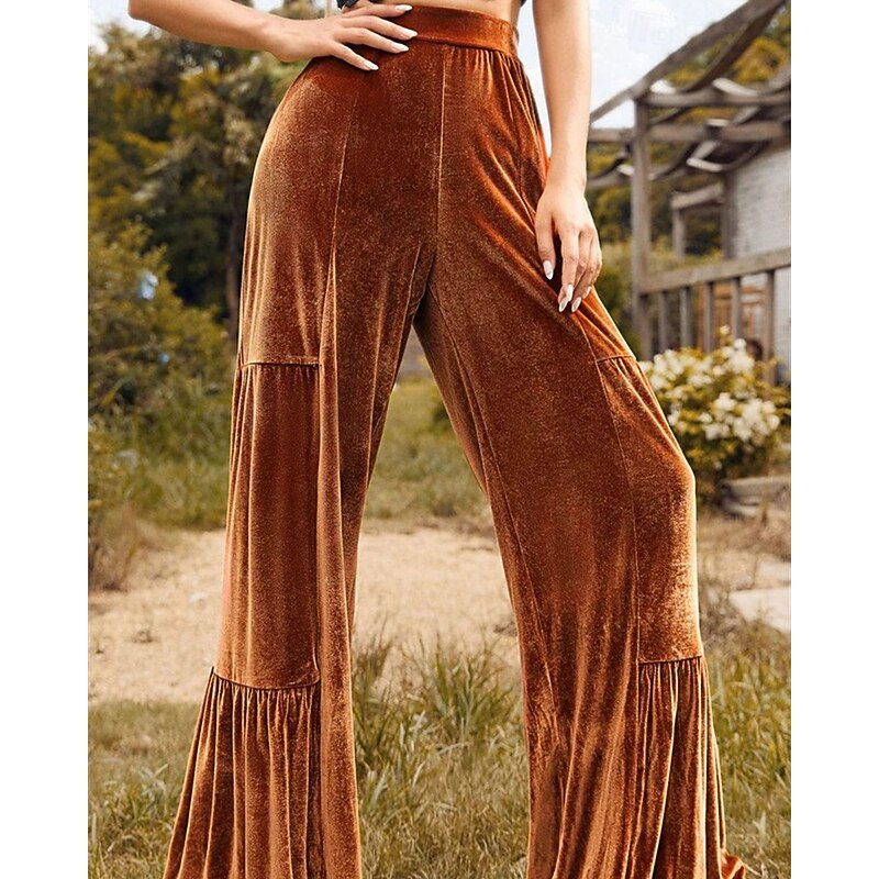 Women's Wide Leg Corduroy Pants Pants Trousers Fashion Streetwear Full Length High Waist Plain Ruffle Patchwork Elastic Waist Breathability Comfortable Street Daily Wear Going out Black Royal Blue4