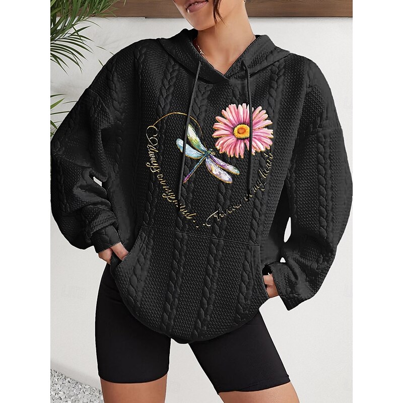Women's Hoodies Floral Graphic Active Sportswear Casual Long Sleeve Hooded Regular Tops Casual Sports Drawstring Print Front Pocket Black White Pink Gray Fall Winter4