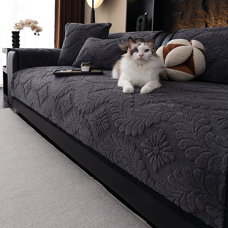 Luxury Thick Autumn & Winter Sofa Cover, Anti-Slip, Anti-Scratch Comfort Cotton Velvet, 3D Jacquard Sofa Cushion Protector with Backrest Cloth4