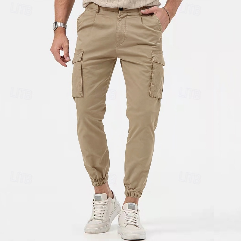 Men's Cargo Pants Joggers Trousers Buttons Multi Pocket Plain Wearable Outdoor Daily Camping & Hiking Fashion Classic Black White