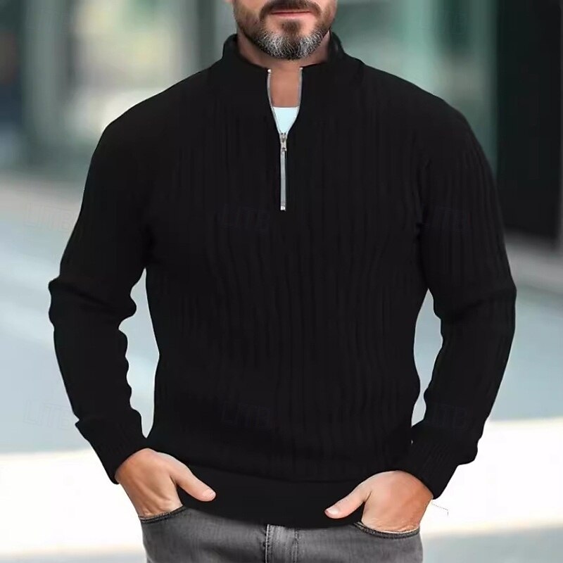Men's Sweater Pullover Sweater Jumper Ribbed Knit Regular Tops Knitted Slim Fit Plain High Neck Knitwear Contemporary Casual Daily Wear Clothing Apparel Fall Winter Black White M L XL2