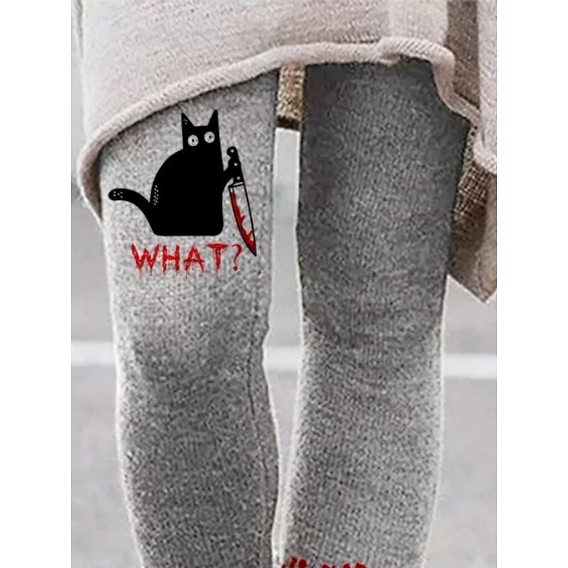 Women's Pants Trousers Leggings Cozy Leggings Streetwear Casual Full Length High Waist Cat Elastic Waist Print Breathability Comfortable Stretchy Vacation Street Daily Wear Gray Summer Spring Fall4
