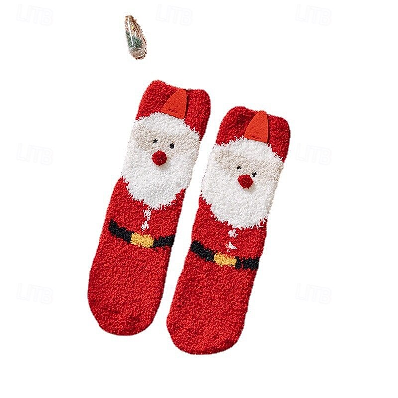 Christmas Socks for Women, Cozy Coral Fleece Warm Slipper Socks, Thick Plush Fuzzy Winter Sleep Socks, Couple & Family Matching Gift, Indoor Non-Slip Floor Socks4
