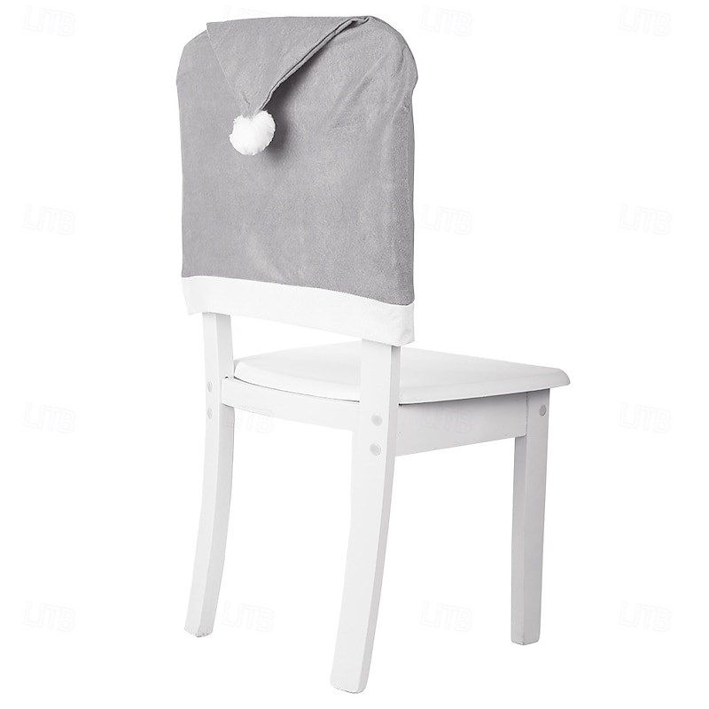 2Pcs Christmas Gray Chair Covers, Non-Woven Fabric Chair Slipcovers, Holiday Dining Chair Decorations with Santa Hat Design3