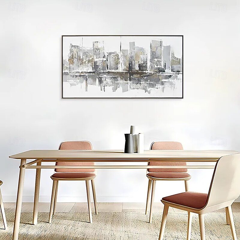 Handmade Oil Painting Canvas Wall Art Decoration Modern Grey Abstract Urban Architectural Landscape for Living Room Home Decor Rolled Frameless Unstretched Painting2