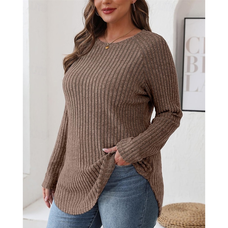 Women's Sweater Pullover Daily Stylish Casual Solid Color Ribbed Crew Neck Knitted Long Sleeve Regular Tops Knit Daily Holiday Going out Black Wine Fall Winter2