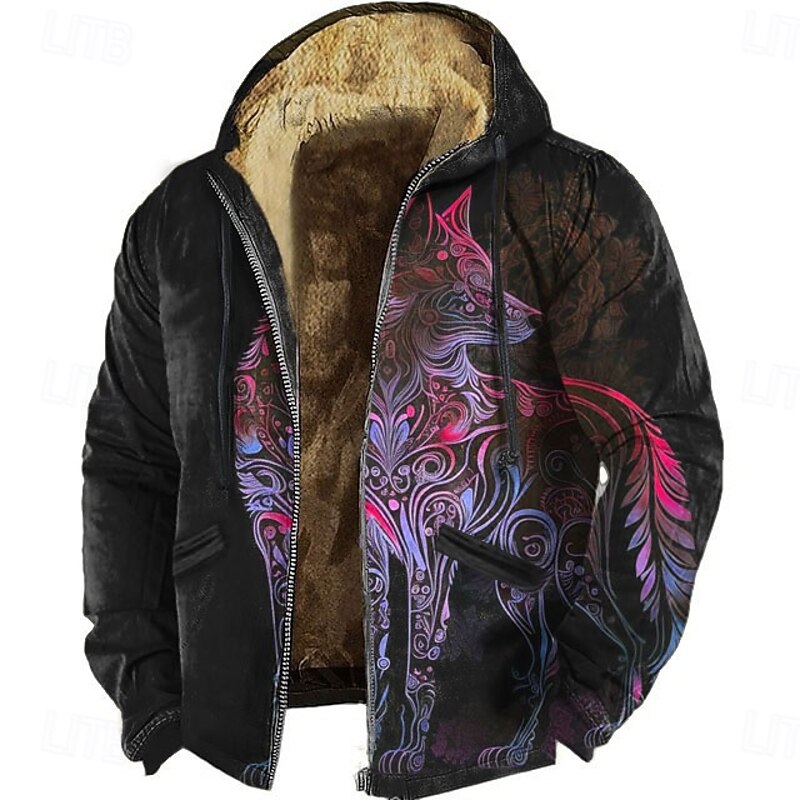 Men's Fox 3D Fleece Hoodie Sweatshirt Viking Vintage Retro Long Sleeve Crew Neck Outdoor Streetwear Yellow Red Drawstring Fall Winter Designer2