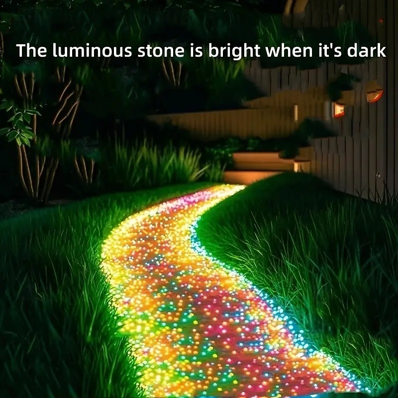 500pcs Glow in The Dark Garden Pebbles Blue, Luminous Solar Powered Stones for Outdoor Pathway Yard Walkway Decoration, Non-Toxic Glow Rocks for Landscape Lighting2