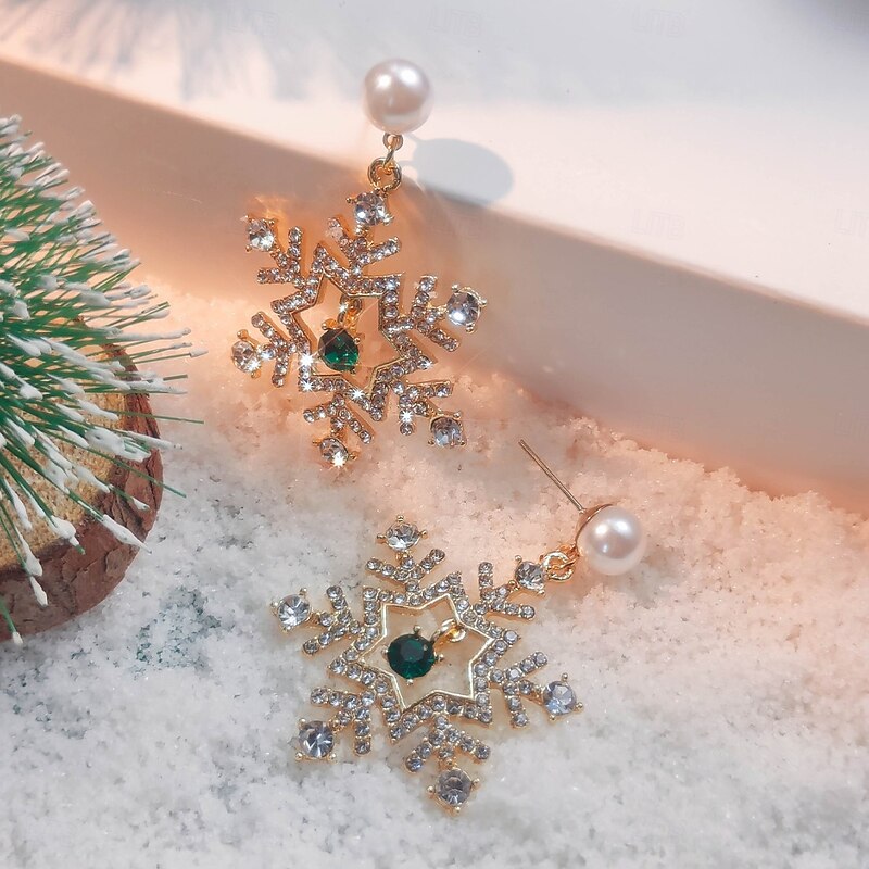 Christmas Snowflake Dangle Earrings with Sparkling Colorful Crystals, Festive Holiday Drop Earrings for Women, Elegant Winter Jewelry Gift for Christmas Party4