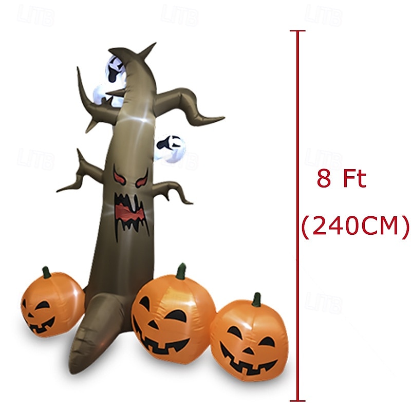 1 Pc 2.4M/8FT Halloween Pumpkin Ghost Tree LED Luminous Inflatable Air Model Indoor and Outdoor Courtyard Garden Lawn Party Halloween Festival Atmosphere Decorative Light EU/US/UK/AU Plug2