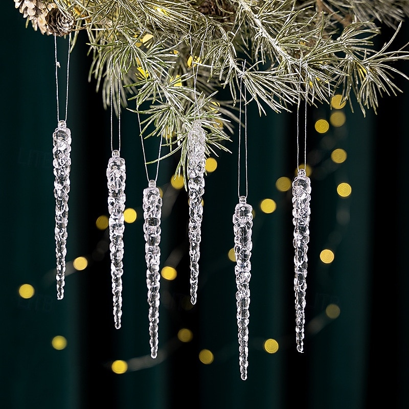 12pcs Christmas Crystal Icicle Ornaments, Pink Ice Hanging Decorations, Acrylic Icy Icicles for Tree, Holiday Hanging Decor3