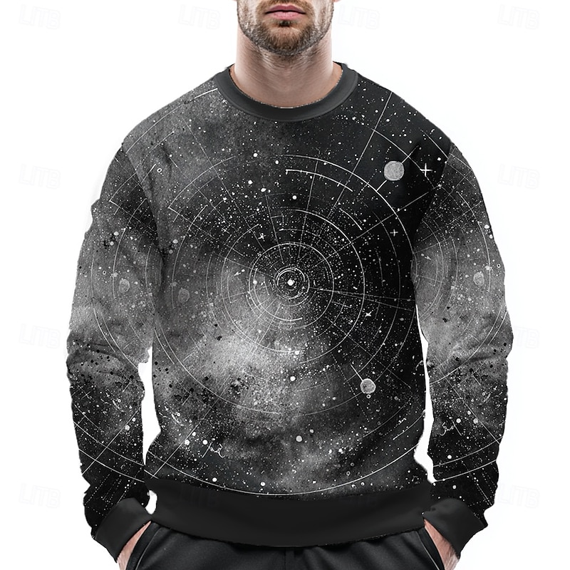 Men's Universe Sweatshirt Casual Long Sleeve Crew Neck Black Blue Crewneck 3D Print 3D All Seasons Designer