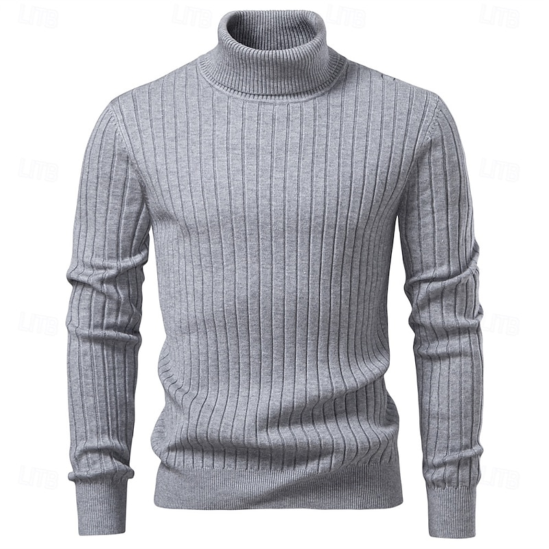 Men's Pullover Sweater Jumper Knit Regular Tops Solid Color Turtleneck Elegant Vintage School Vacation Clothing Apparel Spring Fall Black Dark Navy S M L