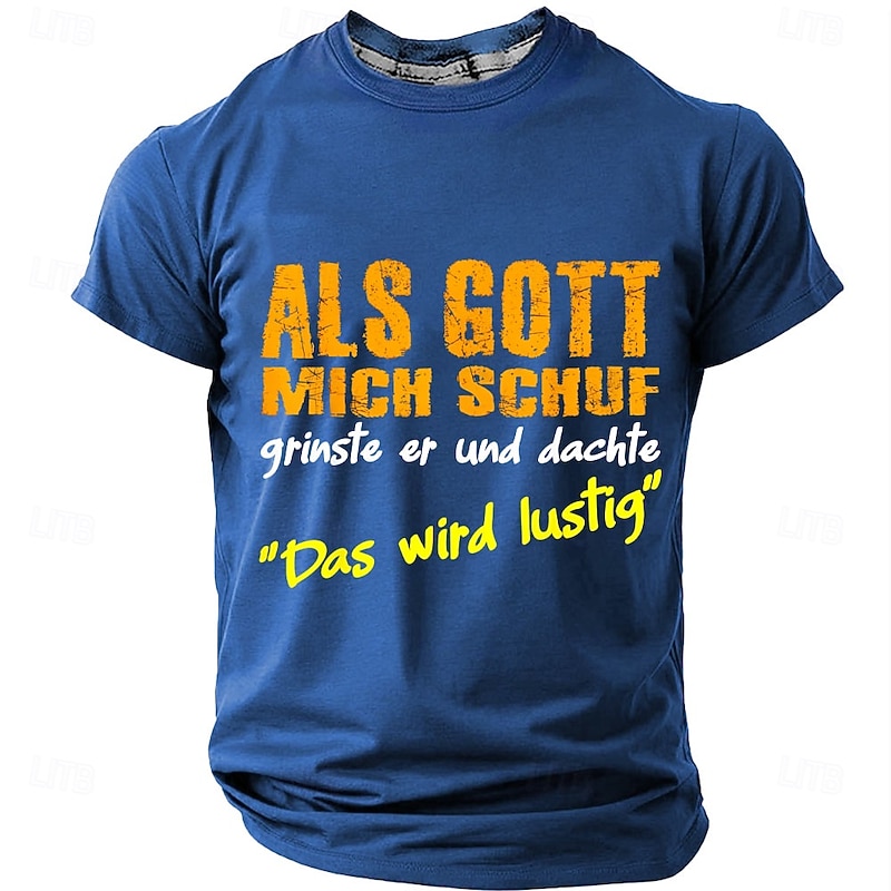 Men's Short Sleeve Graphic T-Shirt - Funny German Saying 'When God Created Me He Grinned' Humor Lifestyle Tee