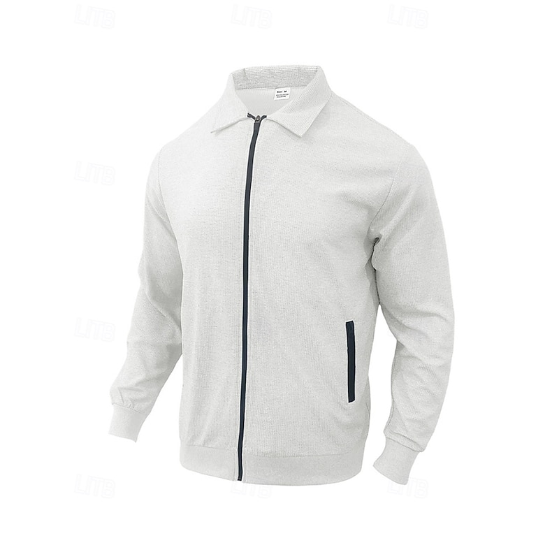 Men's Lightweight Jacket Waffle Jacket Casual Jacket Vacation Daily Breathable Pocket Spring Fall Plain Fashion Classic Lapel Regular Black White Royal Blue Khaki Gray Jacket4