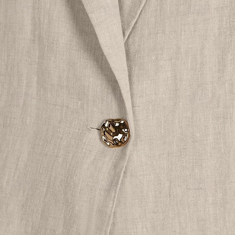 Women's Elegant Vintage Fashion Linen Sets Half Sleeve Notch lapel collar Vacation Office Work khaki Summer Loose Fit3