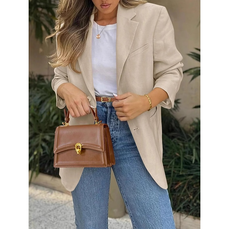 Women's Blazer Comfortable Breathable Pocket Fashion OL Style Plain Outdoor Casual Daily Single Breasted Regular Lapel Regular Fit Long Sleeve Outerwear Black White Khaki Spring Fall4