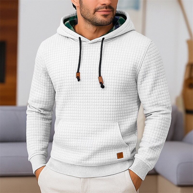 Men's Hoodie Waffle Hoodies Pullover Hoodie Sweatshirt Black White Gray Hooded Plain Patchwork Color Block Sports & Outdoor Casual Daily Streetwear Cool Sportswear Spring &  Fall Clothing Apparel