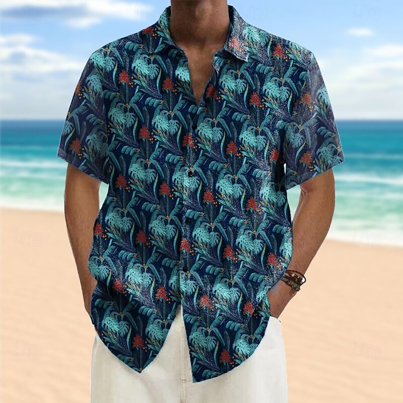 Men's Coconut Tree Tropical Plants Summer Hawaiian Shirt Button Up Shirt Aloha Shirt Short Sleeve Hawaiian Vacation Beach Wear Summer Spring Turndown 3D Print Collared Shirts Blue Green4