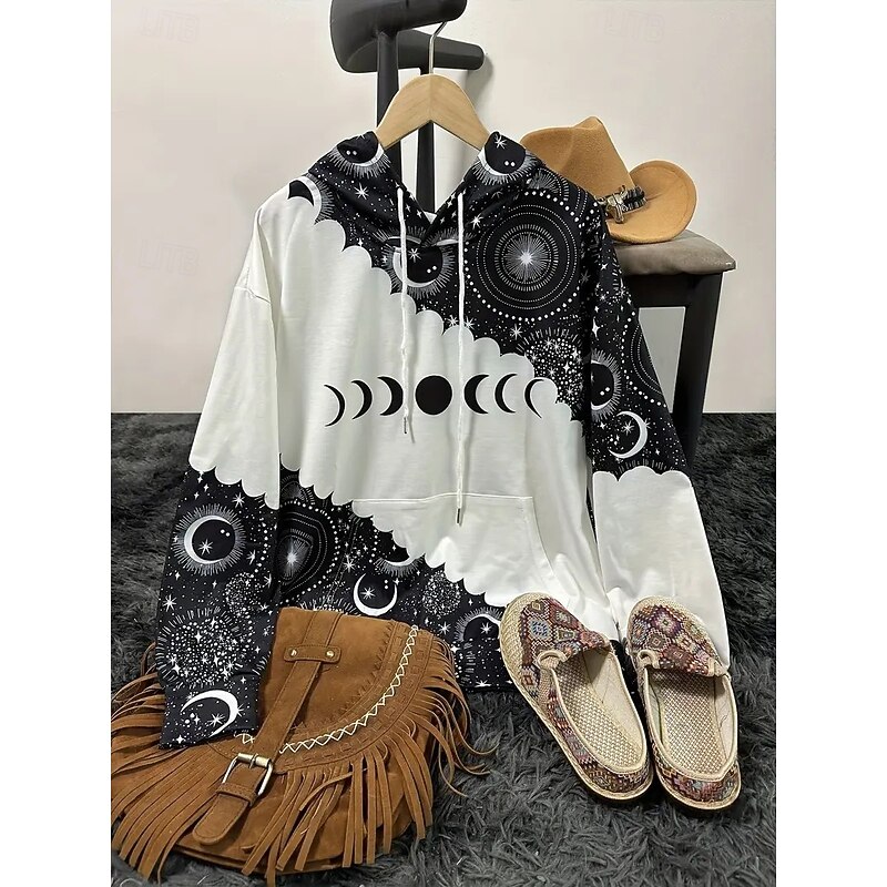 Women's Hoodies Floral Graphic Vintage Retro Casual Long Sleeve Hooded Regular Tops Street Casual Print White Fall Winter2