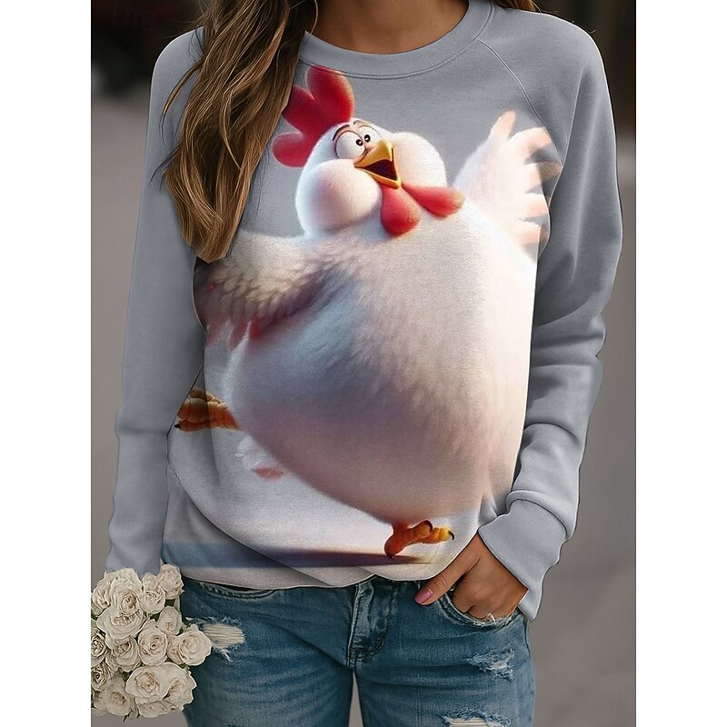 Women's Pullover Graphic Animal Casual Long Sleeve Crew Neck Regular Tops Casual Gray Spring Fall Winter