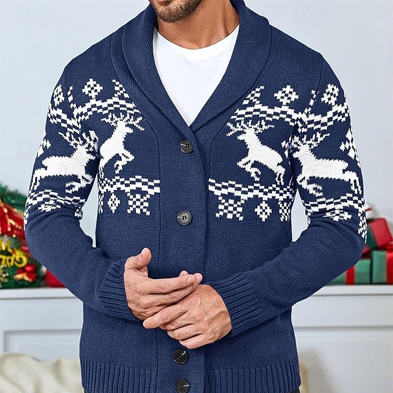 Men's Ugly Christmas Sweater Christmas Sweaters Sweater Cardigan Sweater Ribbed Knit Regular Tops Knitted Plain Shawl Collar Christmas Vacation Christmas Christmas Gifts Clothing Apparel Winter Red4