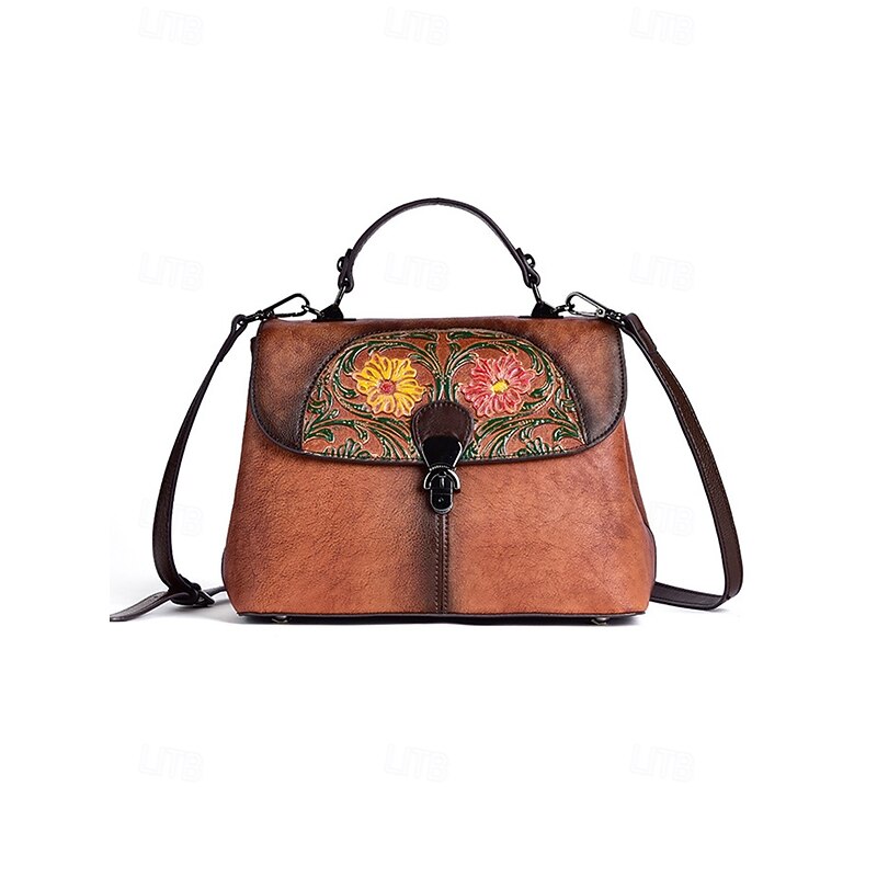 Women's Vintage Floral Embroidered Leather Handbag – Stylish Shoulder Bag with Floral Design, Ideal for Casual Everyday Wear and Dates4