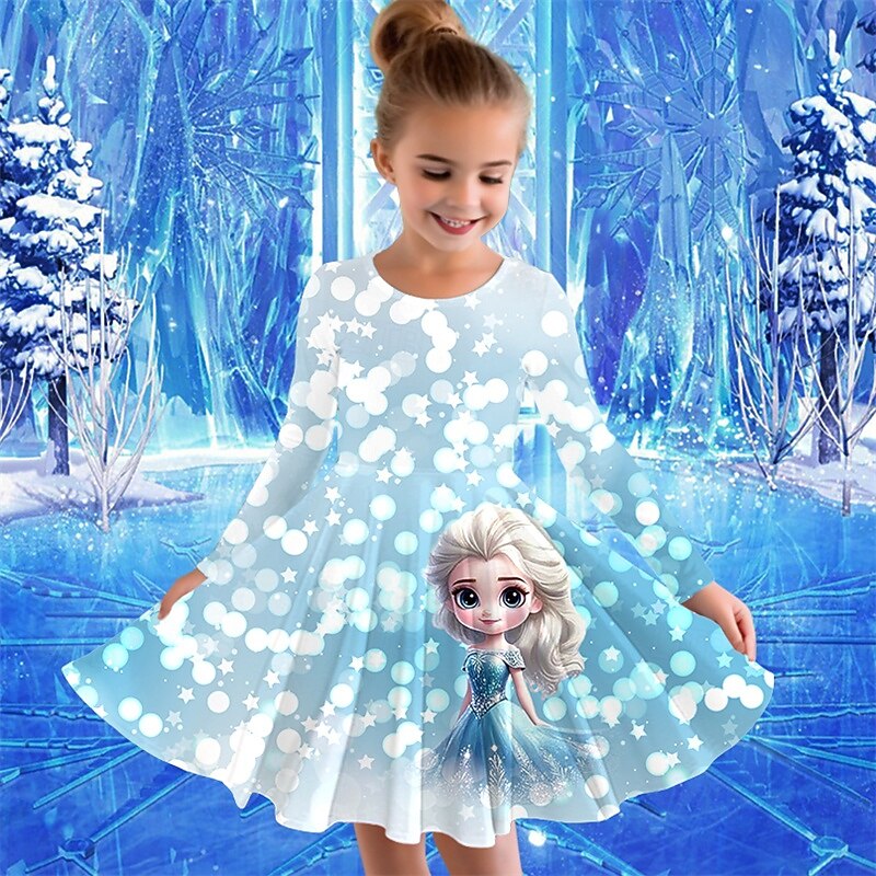 Girls' 3D Cartoon Dress Long Sleeve Summer Spring Vacation Daily Holiday Princess Beautiful Sweet Kids 4-12 Years Casual Dress A Line Dress Knee-length Regular Fit