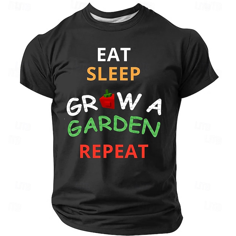 Men's Gardening T-Shirt: Eat Sleep Grow a Garden Repeat Graphic Tee - Hobby & Lifestyle Gift