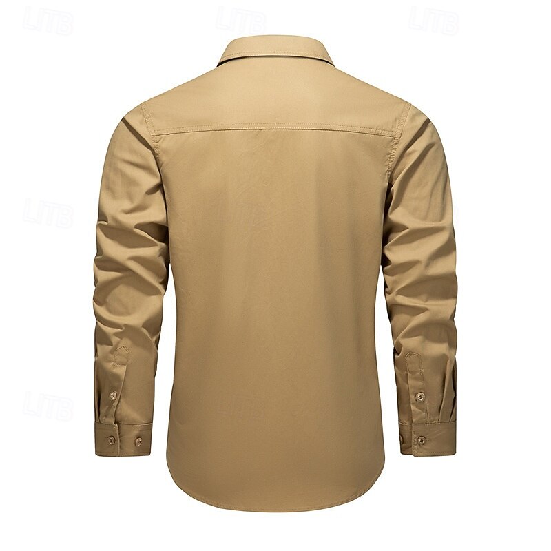 Men's Cargo Shirt Hiking Shirt Long Sleeve Turndown Top Outdoor Breathable Cotton Black Army Green Khaki Hunting Workout Traveling2