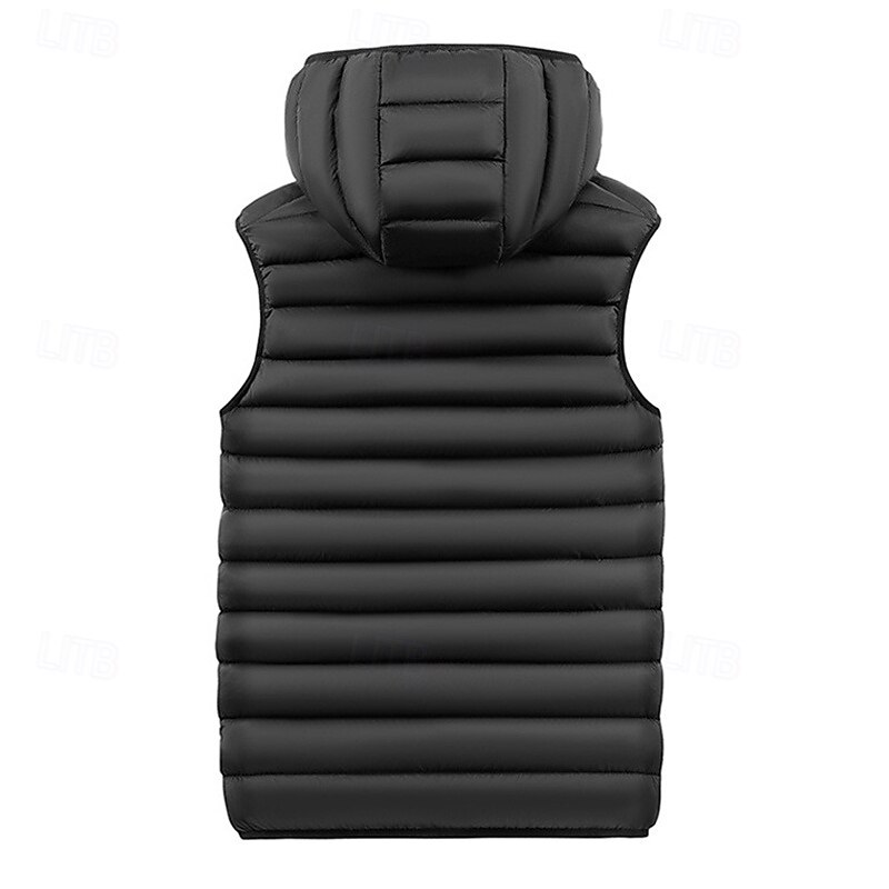 Men's Puffer Vest Vest Gilet Vacation Daily Date Fashion Casual Fall & Winter Pocket Polyester Warm Comfortable Solid Color Zipper Hooded Regular Fit Black Royal Blue Purple Khaki Vest2