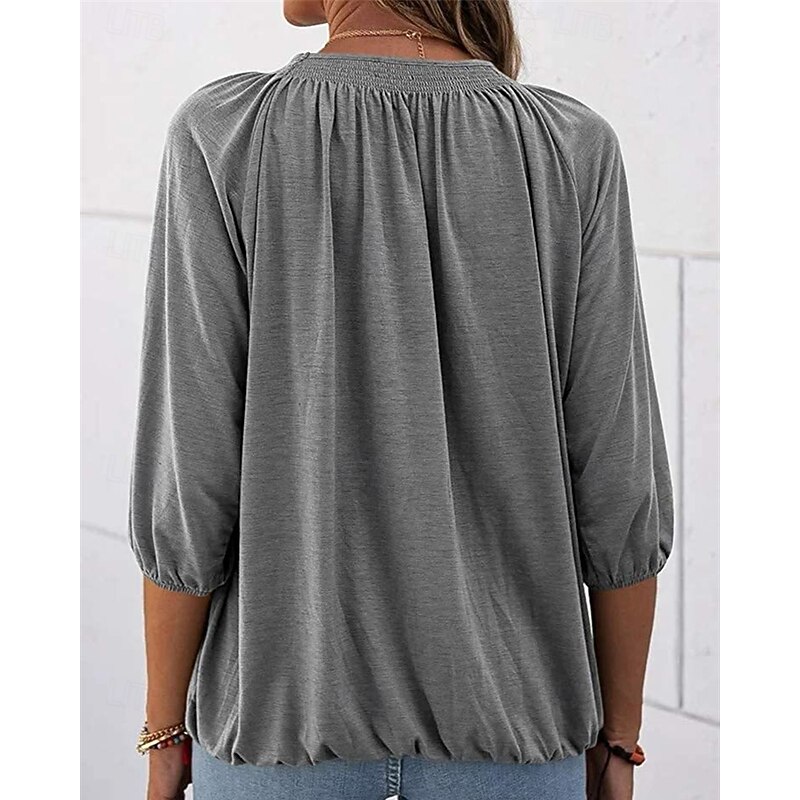 Women's Texture Blouse T Shirt Plain Casual 3/4 Length Sleeve Crew Neck Regular Tops Daily Going out Weekend Patchwork Black White Pink Wine Blue Fall2