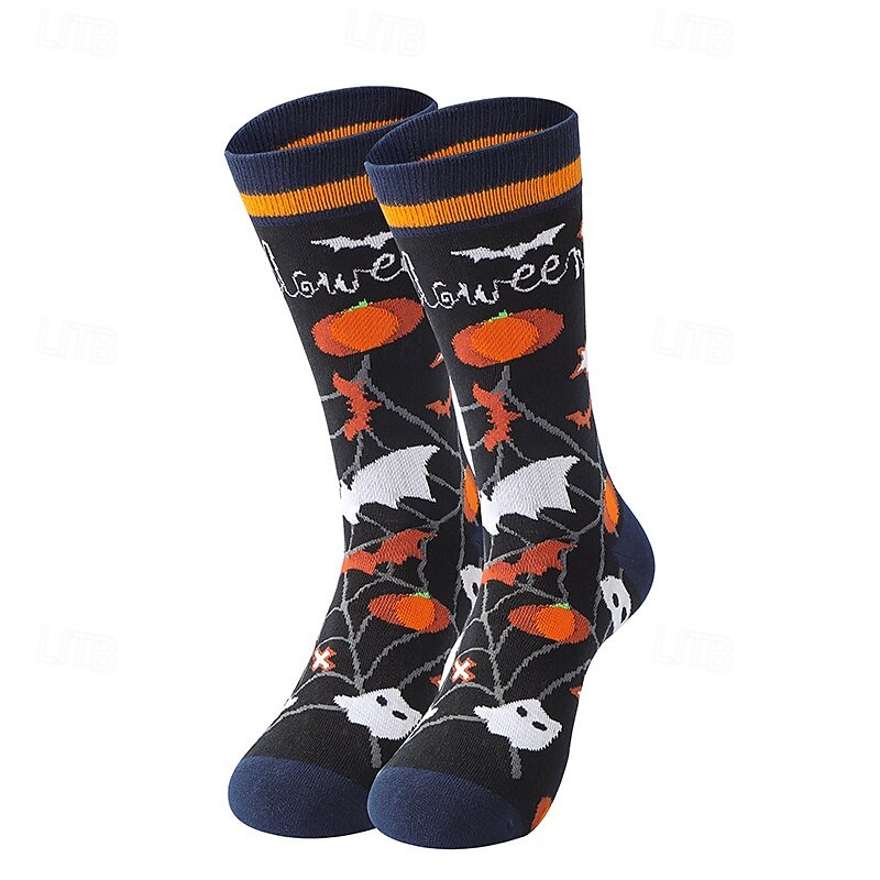 Halloween Cotton Socks, Moisture-Wicking Mid-Calf Casual Socks with Pumpkin Design, Oversized Unisex Trendy Street Style Hosiery2