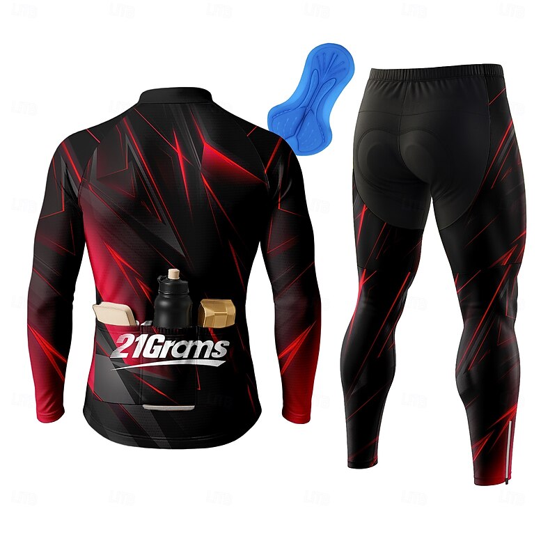 Men's Cycling Jersey with Tights Long Sleeve Wine Bike Thermal Warm 3D Pad Quick Dry Anatomic Design Ultraviolet Resistant Sports Graphic Geometric Clothing Apparel2