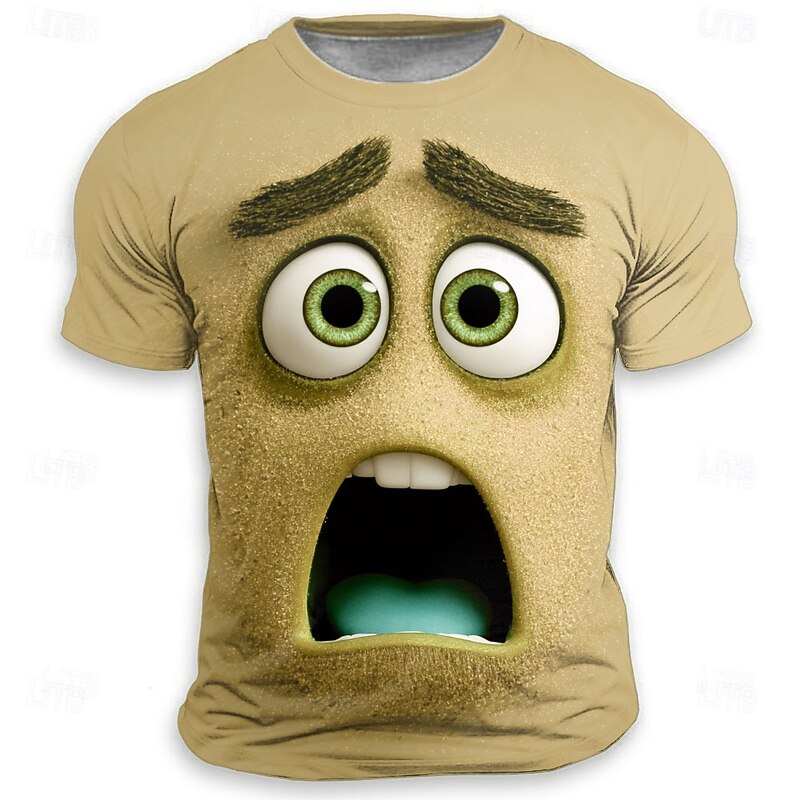 Men's 3D Funny Emotes T Shirt Short Sleeve T shirt 3D Print Crew Neck Shirt Exaggerated Designer Funny Party Street Casual Blue Purple Green Summer Spring All Seasons Clothing Apparel S M L XL XXL3