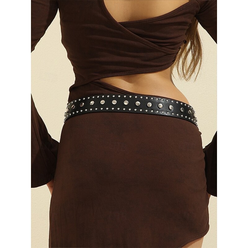 Women's Halloween Punk Rivet Belt – Black Faux Leather Studded Waist Belt for Gothic Party, Cosplay and Nightlife Outfits2