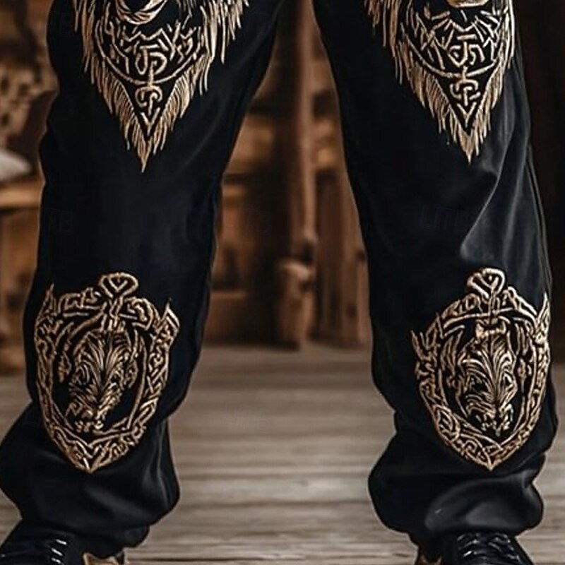 Men's Trousers Casual Pants Drawstring Pocket Elastic Waist Wolf Comfort Daily Going out Vintage Casual Black Micro-elastic3