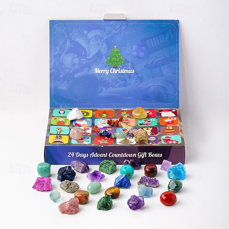 Christmas Gemstone Advent Calendar 2025, Rock Collection Advent Calendar for Kids with 24 Natural Gemstones to Open Each Day, Christmas Countdown Calendar for Boys Girls Teens and Adults2