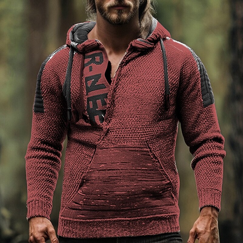 Men's Pullover Sweater Jumper Quarter Zip Sweaters Knit Sweater Ribbed Knit Regular Tops Knitted Letter Hooded Fashion Basic Vacation Daily Wear Clothing Apparel Fall Winter Yellow Red S M L2