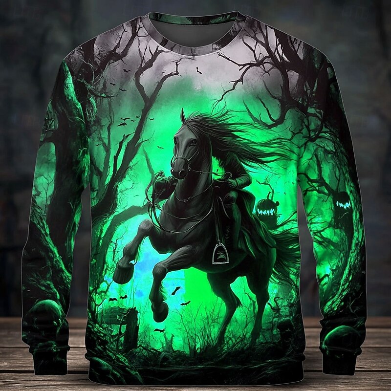 Halloween Men's Headless Horseman Sweatshirt Punk Party Long Sleeve Crew Neck Vacation Red Purple Crewneck 3D All Seasons Designer3
