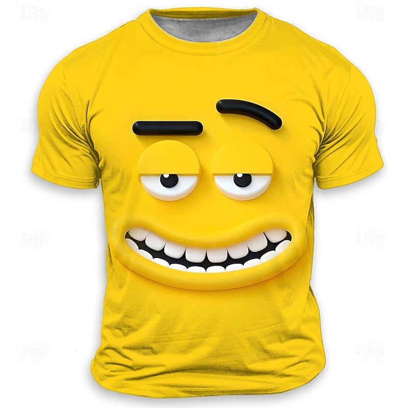 Men's Optical Illusion 3D Funny Emotes T Shirt Short Sleeve T shirt 3D Print Crew Neck Shirt Fashion Exaggerated Designer Party Street Casual Yellow Blue Purple Summer Spring All Seasons Clothing