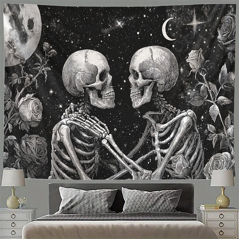 Halloween Tapestry Wall Hangings Skeleton Dark Punk Gothic Style Party Living Room Shooting Backgrounds Home Decor
