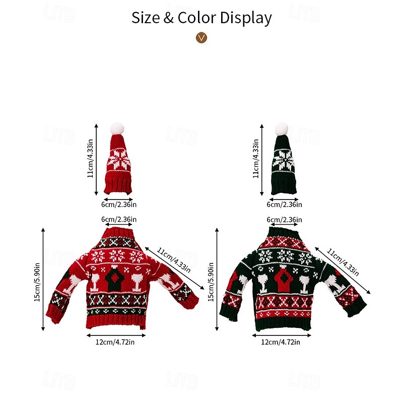 2Pcs Christmas Knitted Sweater Wine Bottle Covers, Festive Table Decor Red Wine Bottle Sleeves, Cozy Knit Mini Sweater Wine Bottle Decorations3