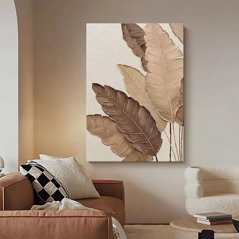 Handmade 3D leaf Oil Painting Leaf Motifs with Warm Tones Rich Hues Created Using Impasto Technique for Home Decor Oil Painting