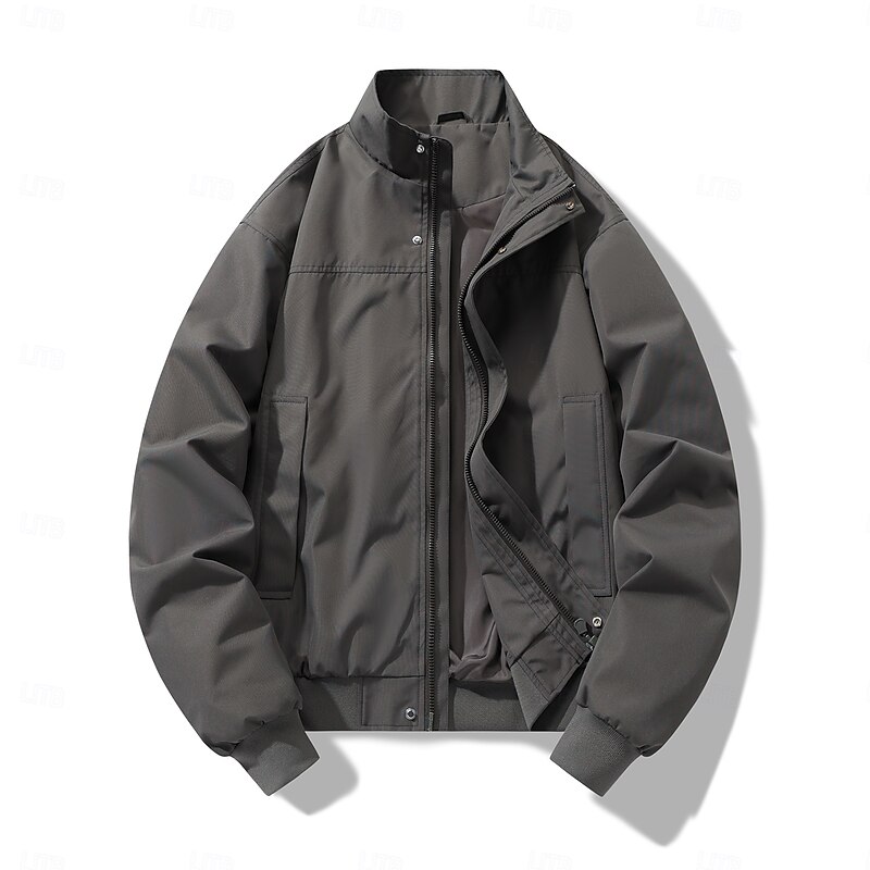 Men's Jacket Casual Jacket Outdoor Vacation Warm Zipper Pocket Fall Winter Plain Fashion Streetwear Standing Collar Regular Black Army Green Beige Gray Jacket2