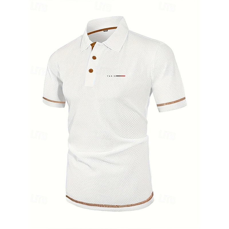 Men's Golf Shirt Golf Polos Shirts Work Casual Lapel Short Sleeve Basic Modern Plain Jacquard Buttons Summer Spring Regular Fit Black White Navy Blue Blue Dark Gray Light Blue Golf Shirt4